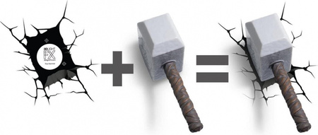 Oryginalna lampka 3D Młot Thora od Marvel do przyklejenia na ścianę