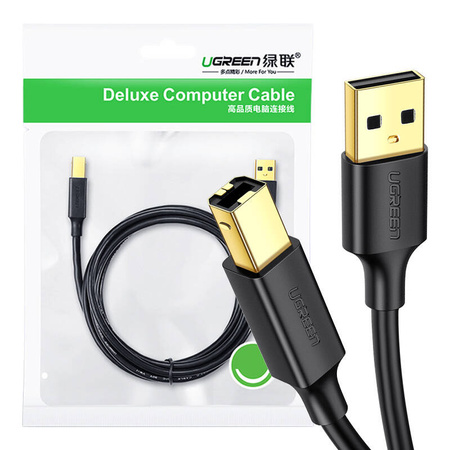 UGREEN US135 | Kabel USB 2.0 A-B do drukarki | pozłacany | 5m | czarny