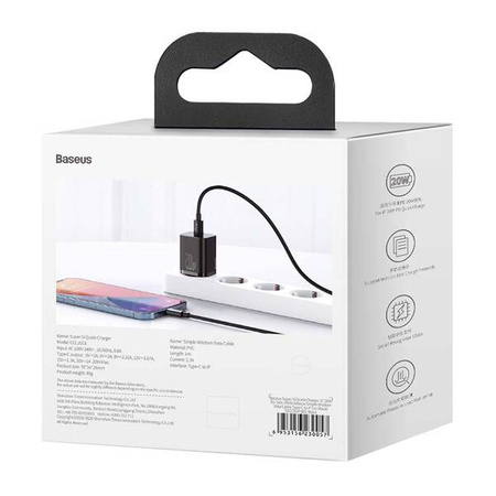 Baseus Super Si Quick Charger 1C 20W wall charger with USB-C to Lightning 1m cable (black)
