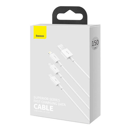 Baseus Superior Data USB fast charging cable for M+L+C 3.5A 0.5M(White)