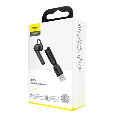 Słuchawka Bluetooth 5.0 Baseus A05, USB (czarna)