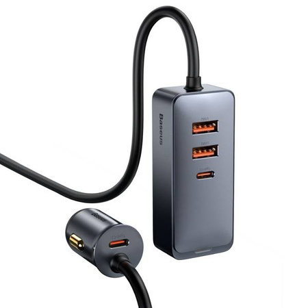 Baseus Share Together car charger with extension cable, 2x USB, 2x USB-C, 120W (gray)