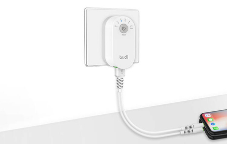 Budi network charger with timer function, 2xUSB-A, 12W, 2.4A (white)