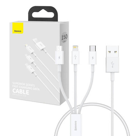 Baseus Superior Data USB fast charging cable for M+L+C 3.5A 0.5M(White)