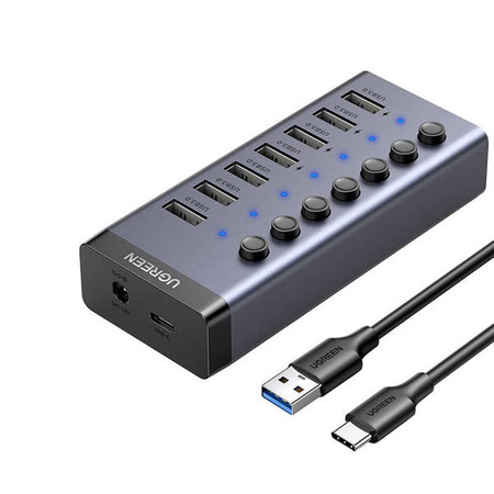 UGREEN 7in1 USB-C hub, 7x USB-A 3.0 12V 2A (black)