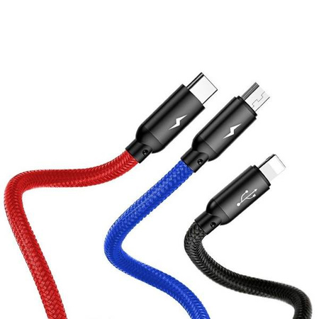 Baseus kabel 3w1 | 0.3m | MicroUSB | USB-C | Lightning | 3,5A | Czarny