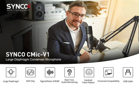 Mikrofon USB Z Odsłuchem Synco V1 - Pojemnościowy