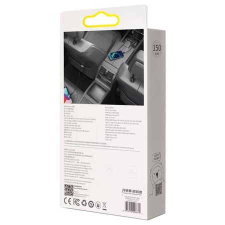 Baseus Share Together car charger with extension cable, 2x USB, 2x USB-C, 120W (gray)