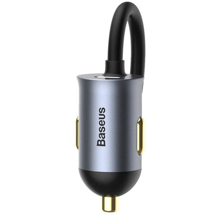 Baseus Share Together car charger with extension cable, 2x USB, 2x USB-C, 120W (gray)