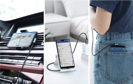 UGREEN US284 | Kabel USB do USB-C | kątowy | 3A | QC 3.0 | 1m | Czarny