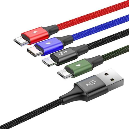 Baseus 4in1 cable | 1.2m | 2xMicroUSB | USB-C | Lightning | 3.5A | Black