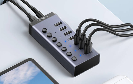 UGREEN 7in1 USB-C hub, 7x USB-A 3.0 12V 2A (black)