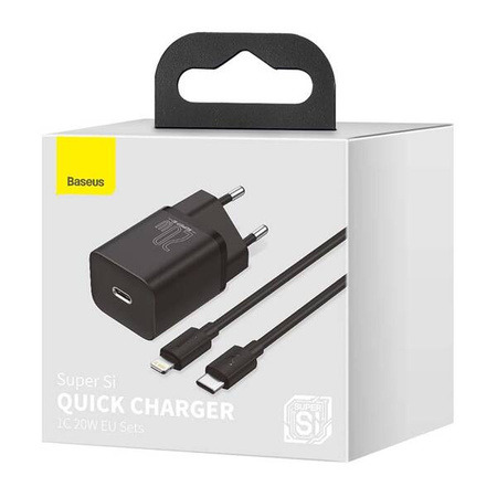 Baseus Super Si Quick Charger 1C 20W wall charger with USB-C to Lightning 1m cable (black)