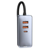 Baseus Share Together car charger with extension cable, 2x USB, 2x USB-C, 120W (gray)