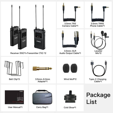 SYNCO T3 BEZPRZEWODOWY SYSTEM MIKROFONOWY UHF - 2 ODBIORNIKI