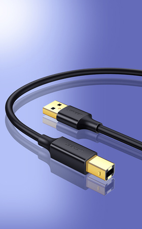 UGREEN US135 | Kabel USB 2.0 A-B do drukarki | pozłacany | 5m | czarny