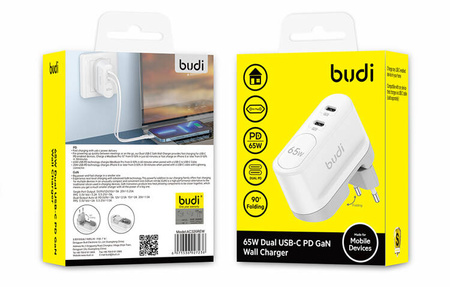 Ładowarka 2xUSB-C Budi 65W (biała)
