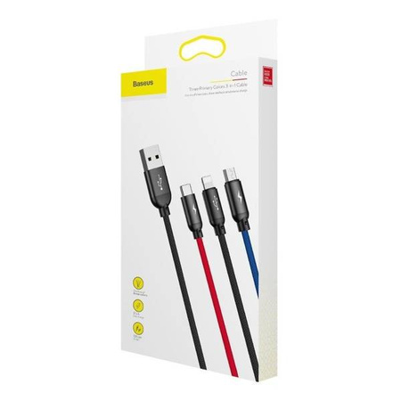 Baseus kabel 3w1 | 1.2m | MicroUSB | USB-C | Lightning | 3,5A