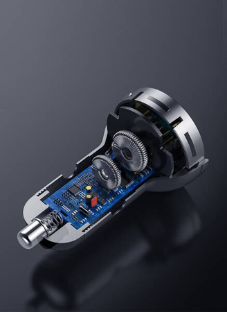 Baseus car charger with display, 2x USB, 4.8A, 24W (gray)