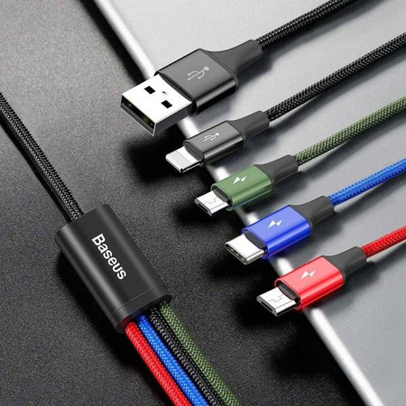 Baseus 4in1 cable | 1.2m | 2xMicroUSB | USB-C | Lightning | 3.5A | Black