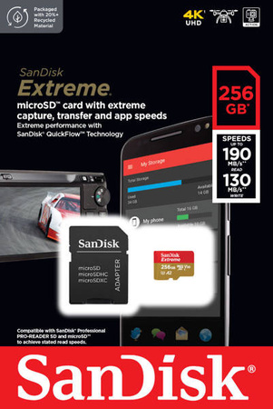 Karta SanDisk Extreme microSDXC 256 GB 190/130 MB/s A2 C10 V30 UHS-I U3