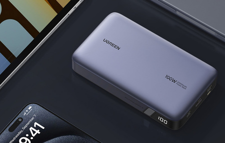 Powerbank 20000mAh Ugreen PB720, USB + 2x USB-C, 100W PD (szary)