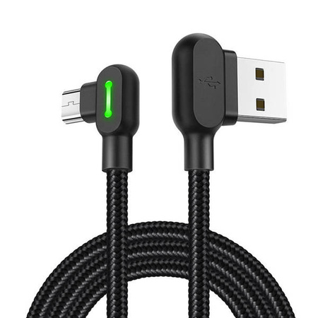 Mcdodo CA-5280 LED - kabel USB do MicroUSB kątowy 3m (czarny)