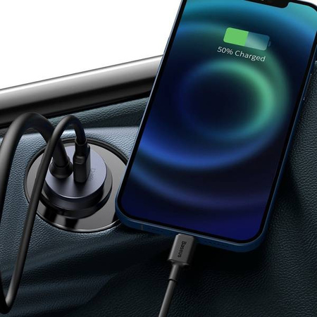 Baseus Share Together car charger with extension cable, 2x USB, 2x USB-C, 120W (gray)