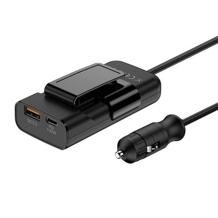 Budi 118W car charger, USB + USB-C, PD + QC 3.0 (black)