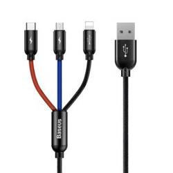 Baseus kabel 3w1 | 0.3m | MicroUSB | USB-C | Lightning | 3,5A | Czarny