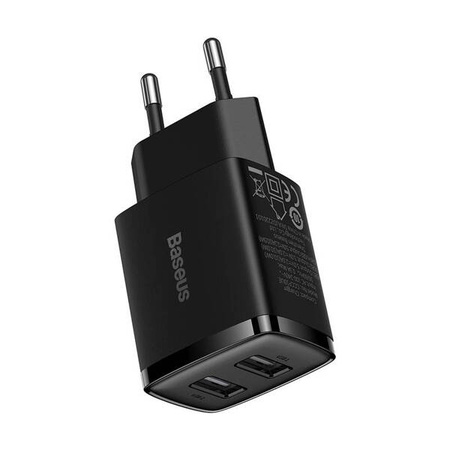 Baseus Compact Quick Charger wall charger, 2x USB, 10.5W (black)