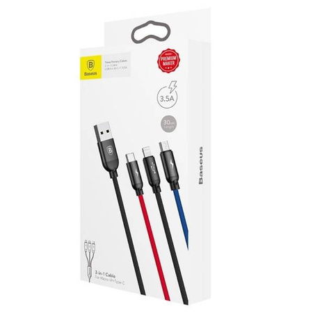 Baseus 3in1 cable | 0.3m | MicroUSB | USB-C | Lightning | 3.5A | Black