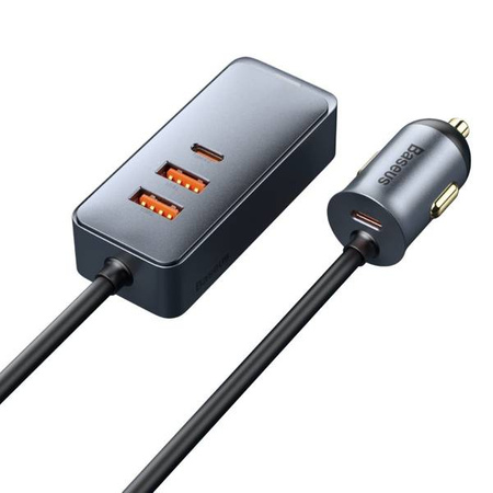 Baseus Share Together car charger with extension cable, 2x USB, 2x USB-C, 120W (gray)