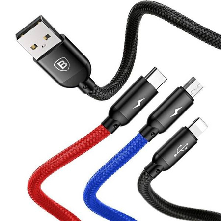 Baseus kabel 3w1 | 0.3m | MicroUSB | USB-C | Lightning | 3,5A | Czarny