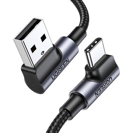 UGREEN US176, 3A, 2m (czarny) | Kabel USB do USB-C | kątowy