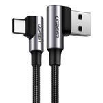 UGREEN US176, 3A, 2m (czarny) | Kabel USB do USB-C | kątowy