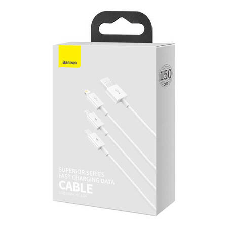 Kabel szybkiego ładowania Baseus Superior Data USB do M+L+C 3.5A 0.5M(White)