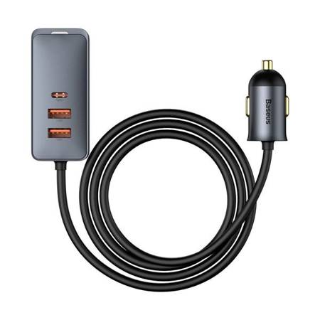 Ładowarka samochodowa Baseus Share Together z przedłużaczem, 3x USB, 1x USB-C, 120W (szara)